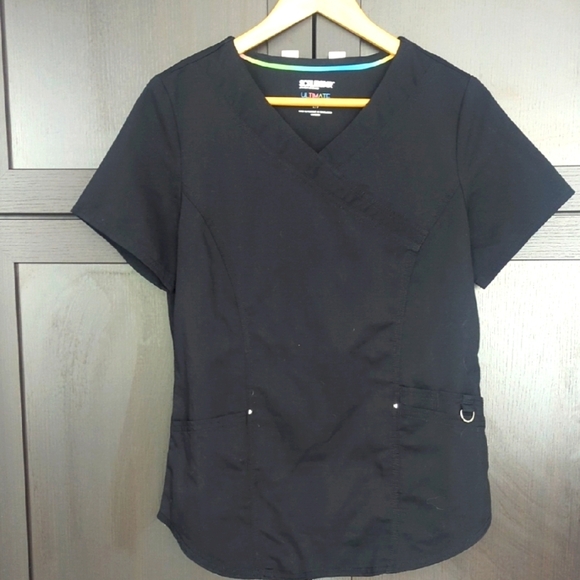 Women's Scrubstar Black Short Sleeve Wrap Top - S Like New - Picture 2 of 6